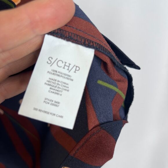 Cabi Navy Blue Burgundy Striped Floral Print Sleeveless Polyester Blouse Small - Picture 7 of 8